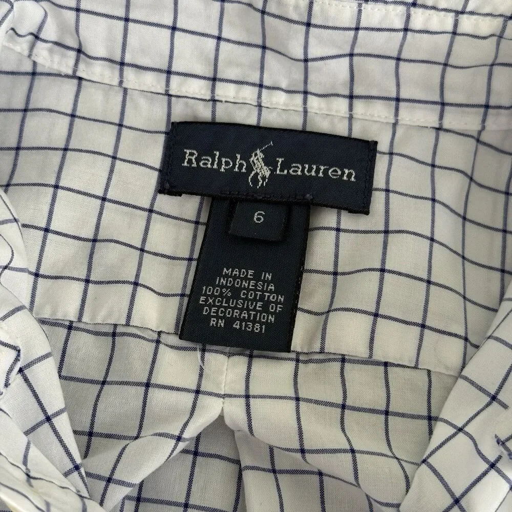 Polo Ralph Lauren Boys 6 Blue Checked Button Down Long Sleeve Dress Shirt Cotton